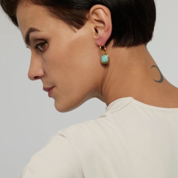 Re-stocked‼️ 18k gold plated natural turquoise dangle earrings - Picture 4 of 12